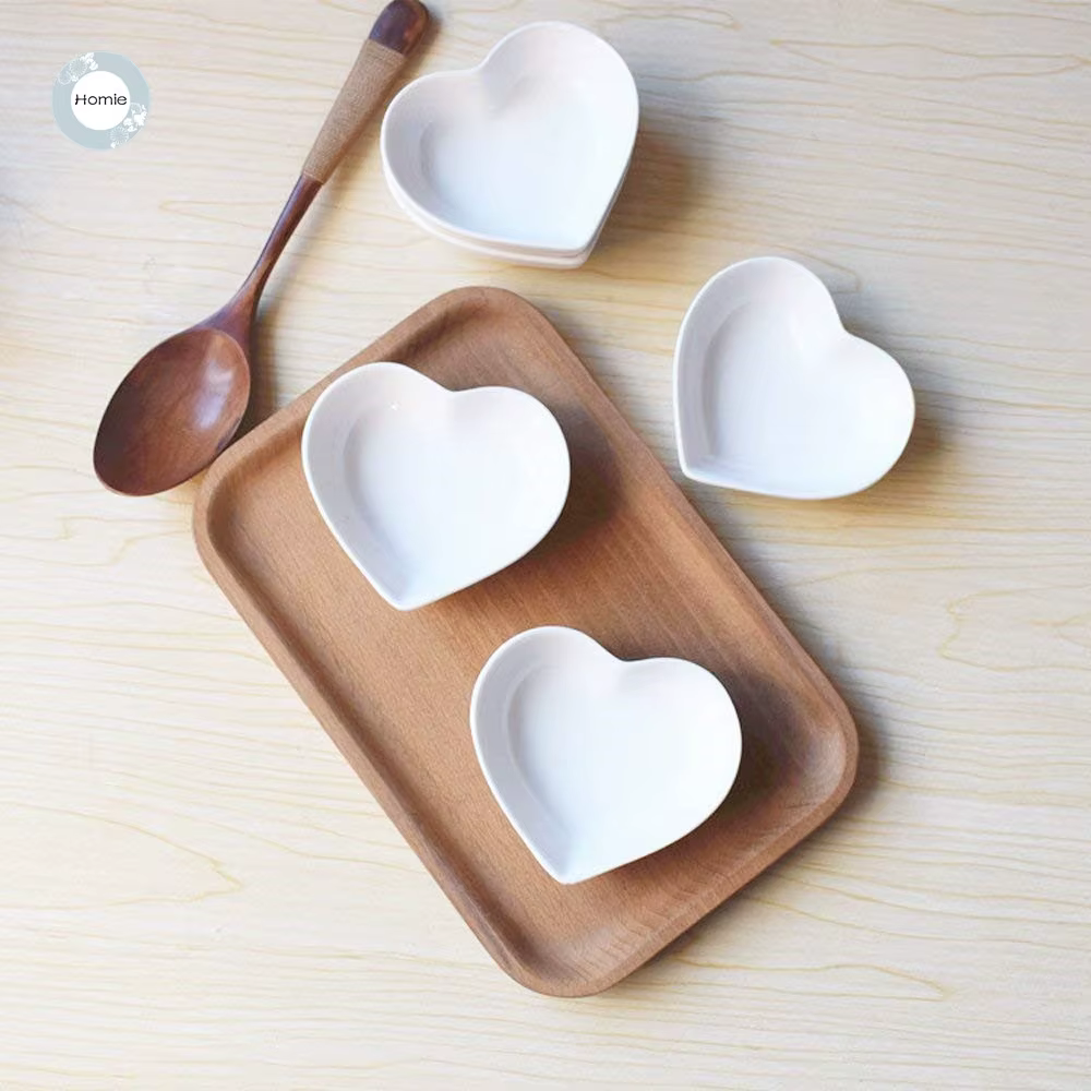 Homies plats en forme de cœur assiettes en céramique bibelot plat amour petite soucoupe Mini assiette à collation salade plateau à Sauce 4 pièces