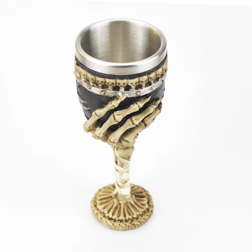 Gobelet gothique 3D Viking en acier inoxydable, crâne en résine, gobelet à vin, griffe de Dragon, squelette de colonne vertébrale, tasse à whisky, verre à vin pour Halloween