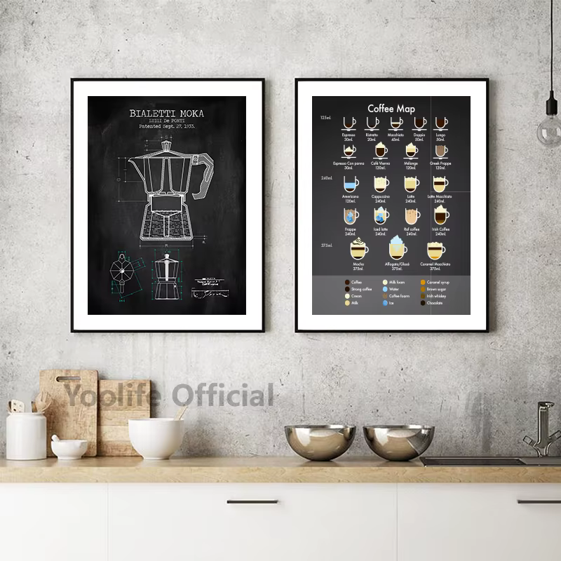 Affiche de café avec imprimés d'art