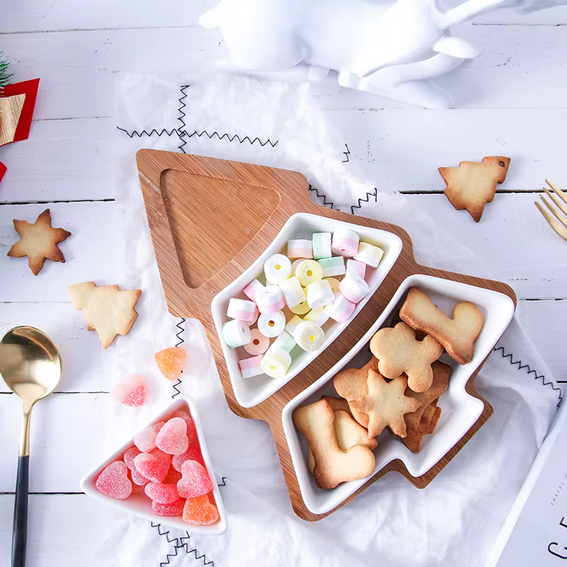 Ensemble d'assiettes à dessert en porcelaine pour arbre de Noël