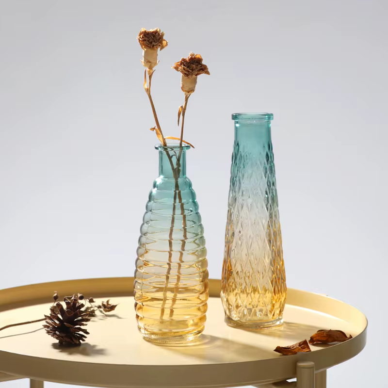 Vase en verre transparent en relief Hipster européen Vases de décoration pour maisons Fleurs
