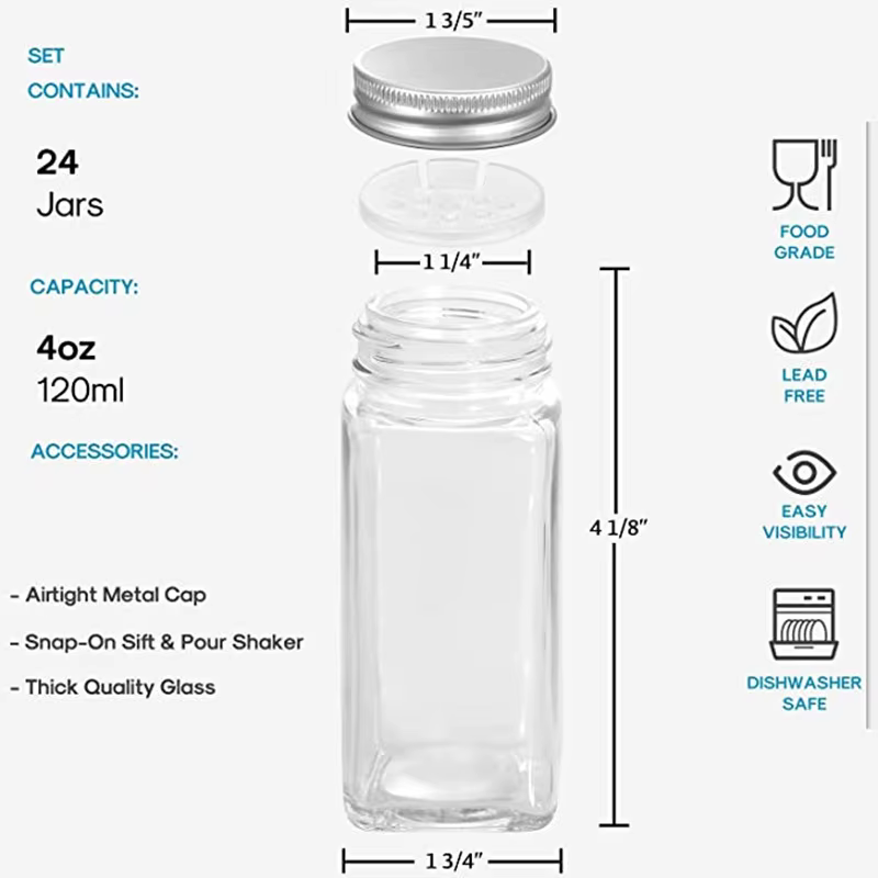 Bouteilles d'épices en verre avec 20 étiquettes à épices