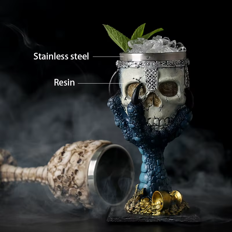 Horrible résine acier inoxydable crâne gobelet rétro griffe verre à vin gothique verres à Cocktail loup whisky tasse fête Bar Drinkware