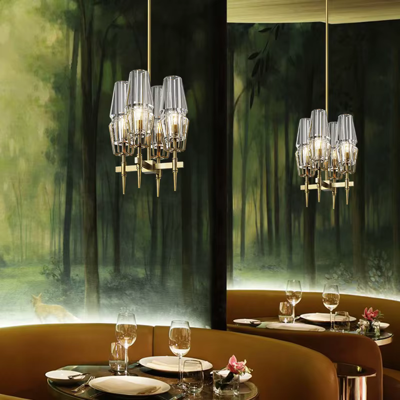 Lustre de table à manger vintage, lustre Ana design pour villa, salon, cuisine, décor de restaurant, laiton rétro, lumière de face