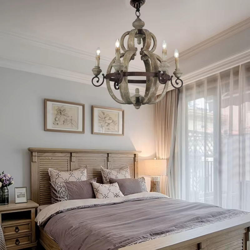 Plafonnier LED en bois au design vintage rustique, éclairage d'intérieur, luminaire décoratif de plafond, idéal pour une chambre à coucher, une cuisine, un salon ou un loft, 6 unités