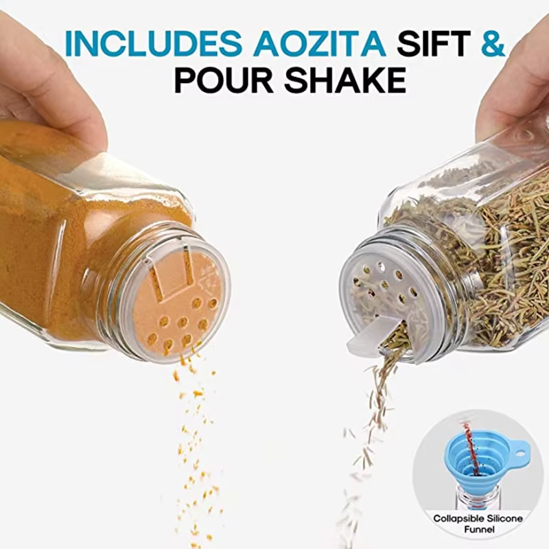Bouteilles d'épices en verre avec 20 étiquettes à épices