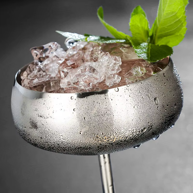 Aixiangru verre à vin à large bouche verres à Cocktail en acier inoxydable plat à Champagne en métal créatif