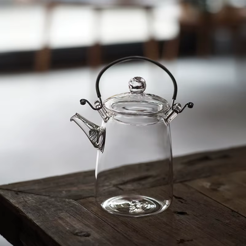 Théière japonaise en verre transparente faite à la main avec filtre
