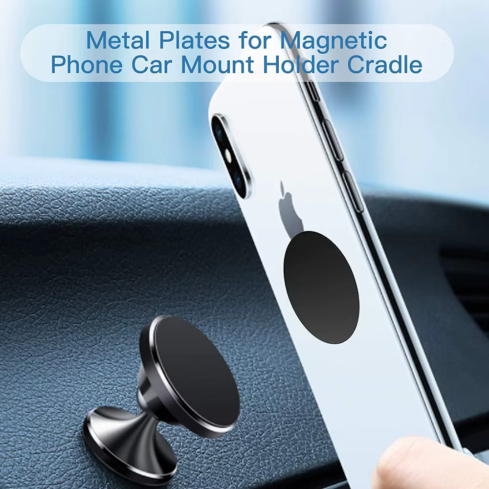 Plaque métallique magnétique pour support de téléphone de voiture, disque autocollant en fer pour support magnétique de téléphone de voiture, compatible iPhone Samsung Xiaomi