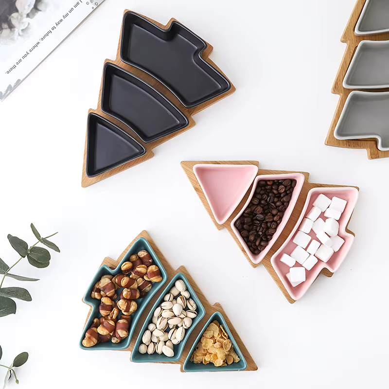 Ensemble d'assiettes à dessert en porcelaine pour arbre de Noël