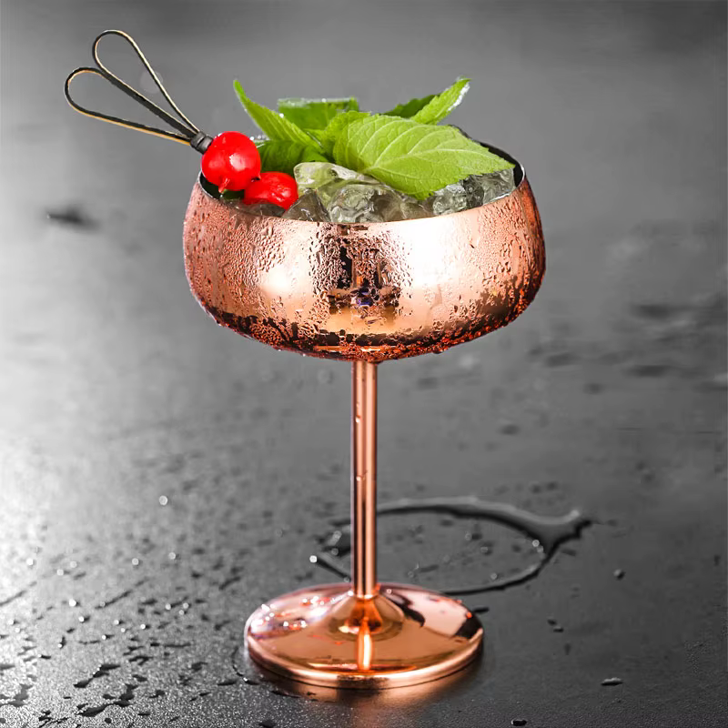Aixiangru verre à vin à large bouche verres à Cocktail en acier inoxydable plat à Champagne en métal créatif