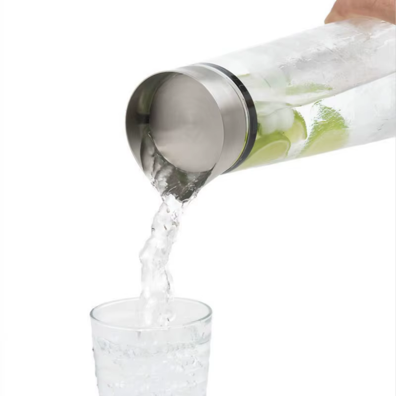 Bouteille d'eau en verre épaissi avec couvercle en acier inoxydable