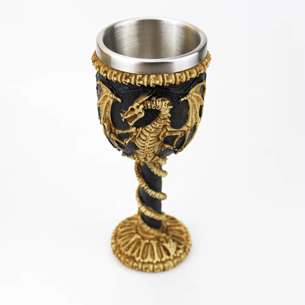 Verre à vin gothique Style contient crâne de chèvre Viking Dragon griffe doigt métal et résine