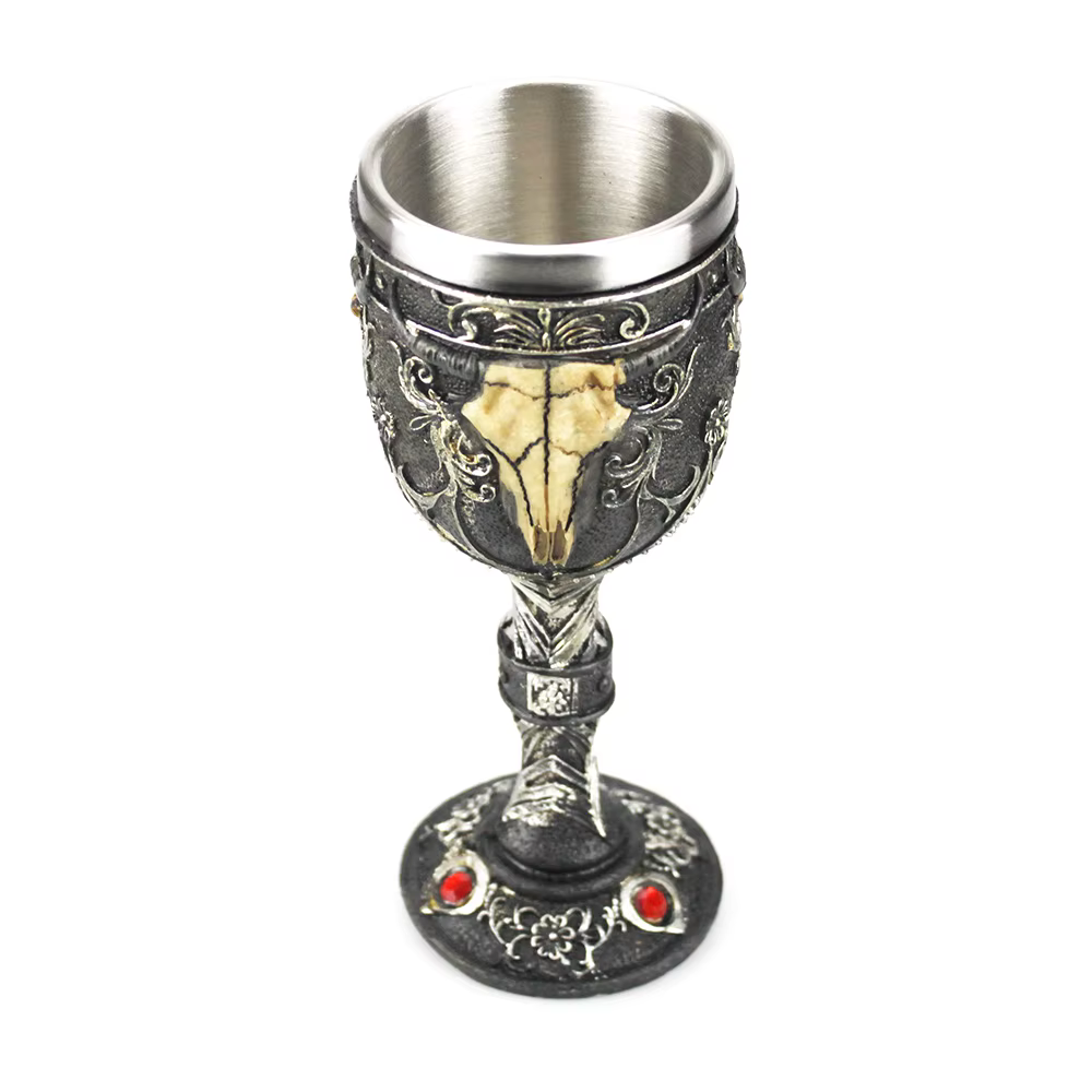 Verre à vin gothique Style contient crâne de chèvre Viking Dragon griffe doigt métal et résine