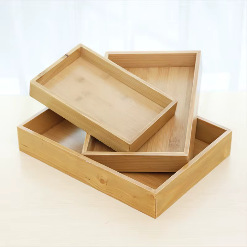 Plateau de rangement rectangulaire en bambou