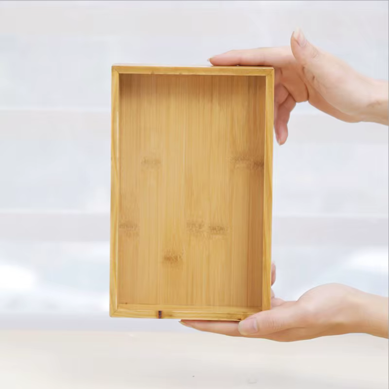 Plateau de rangement rectangulaire en bambou