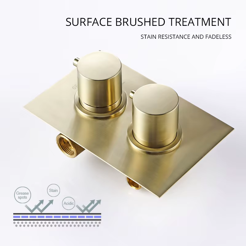 Ensemble de mélangeur thermostatique en laiton massif, inverseur de salle de bain en or brossé, pomme de douche Rianfall, robinet combiné de luxe, bras mural