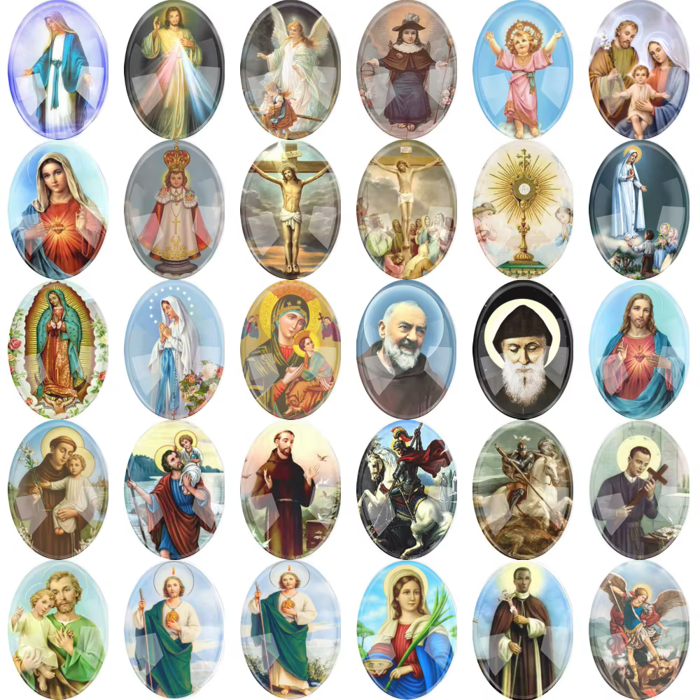 6 ~ 20 pièces mélange ovale verre dessin animé religieux