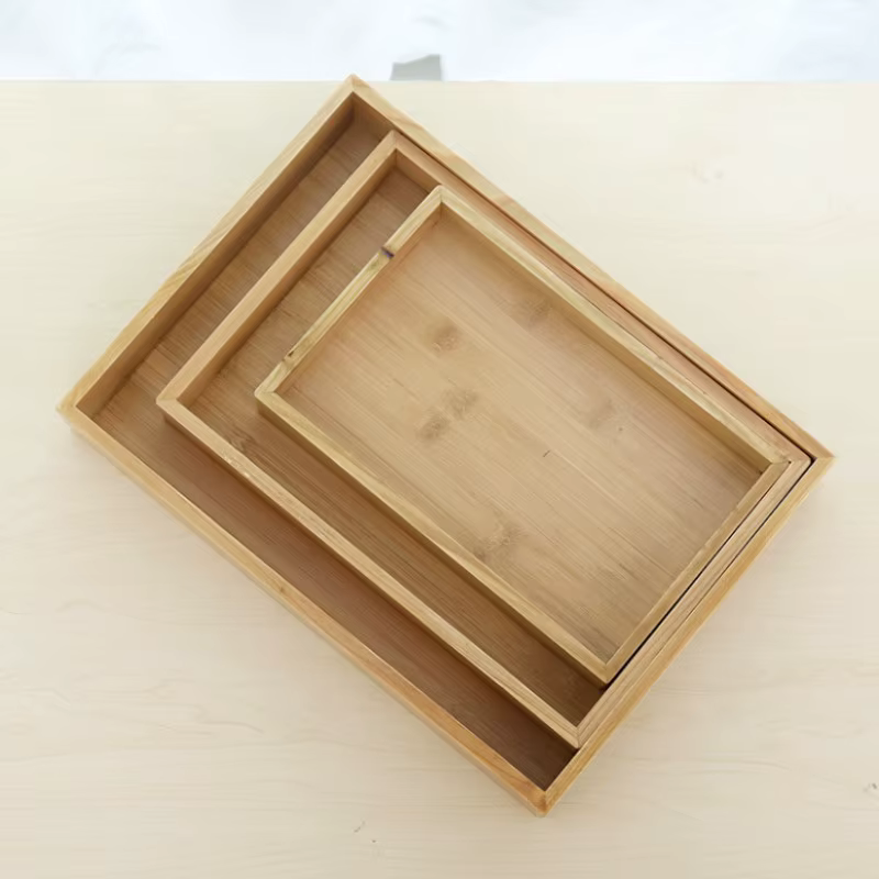 Plateau de rangement rectangulaire en bambou