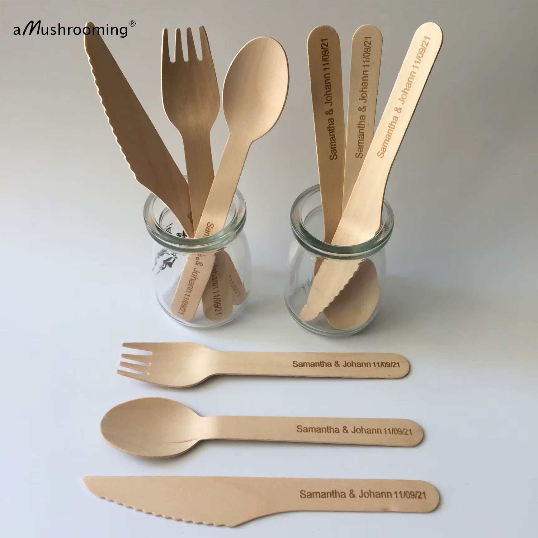 Ensemble de couverts de cuisine en bois de glace personnalisés avec nom et date