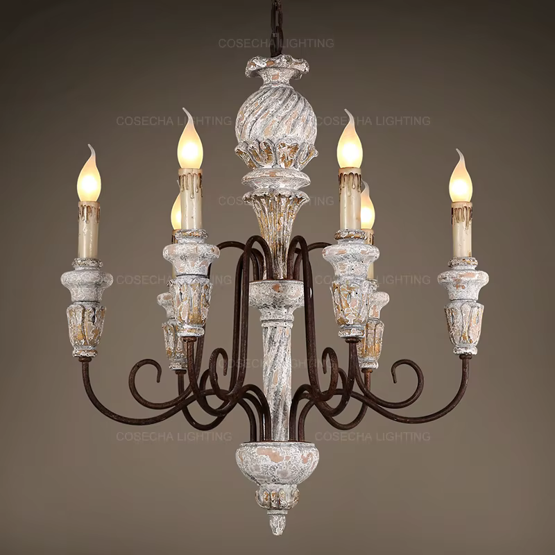 Plafonnier en bois blanc Vintage et rustique, style français, éclairage d'intérieur, luminaire décoratif de plafond, idéal pour une salle à manger, une chambre à coucher ou un salon