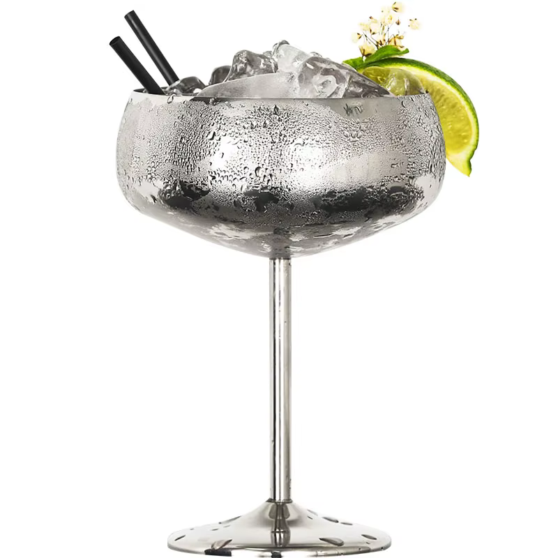 Aixiangru verre à vin à large bouche verres à Cocktail en acier inoxydable plat à Champagne en métal créatif