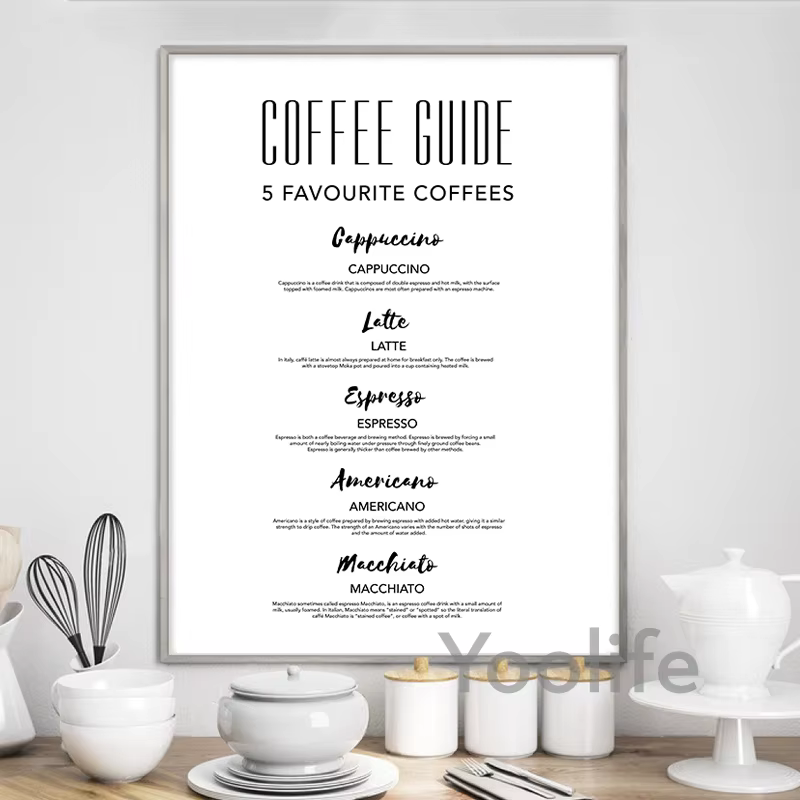 Affiche de toile de peinture de Guide de café décor mural de cuisine