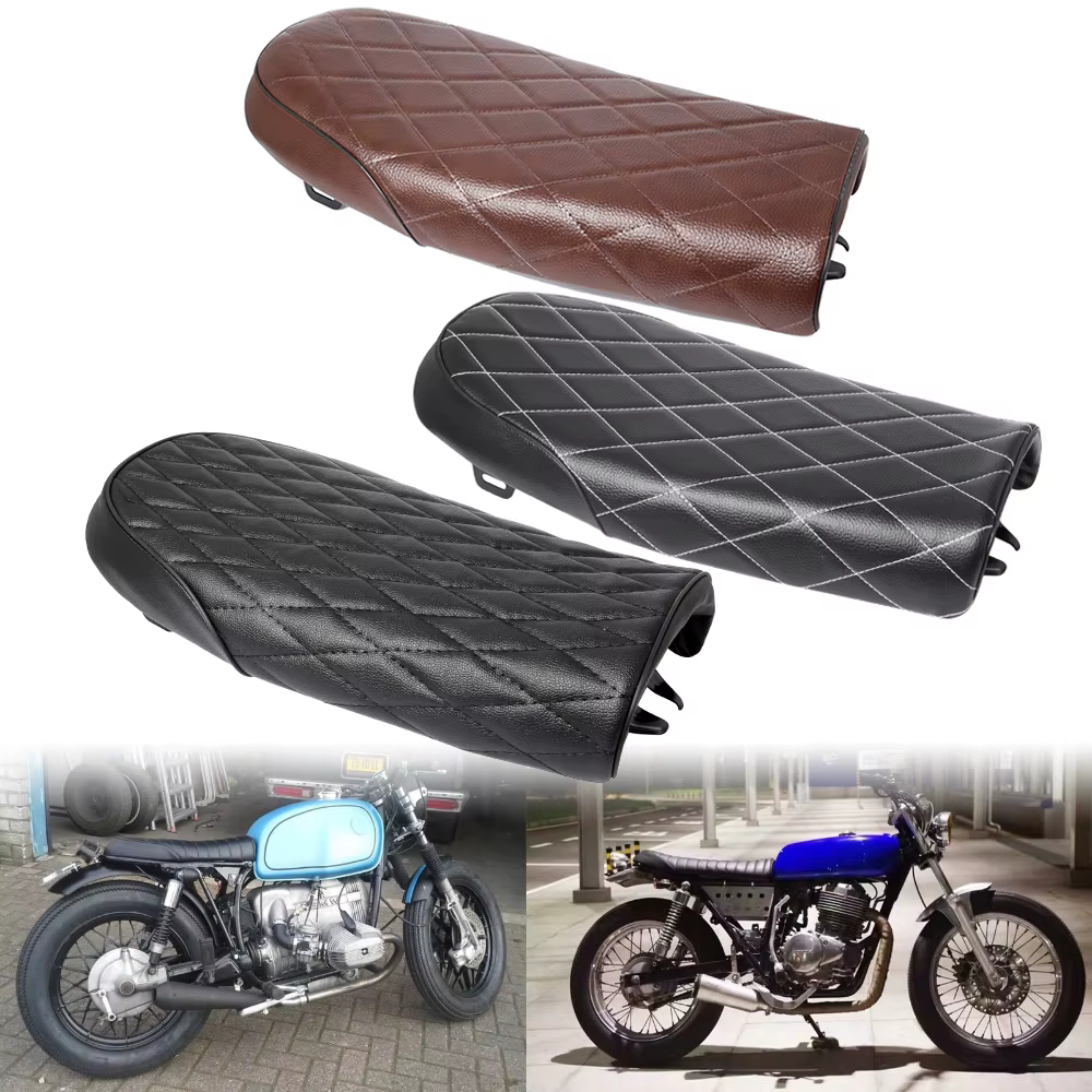 Sièges Plats de Moto Rétro en Cuir Synthétique, Noir et Marron, Vintage 73Inboulon Seat, pour Honda CB CL Universel