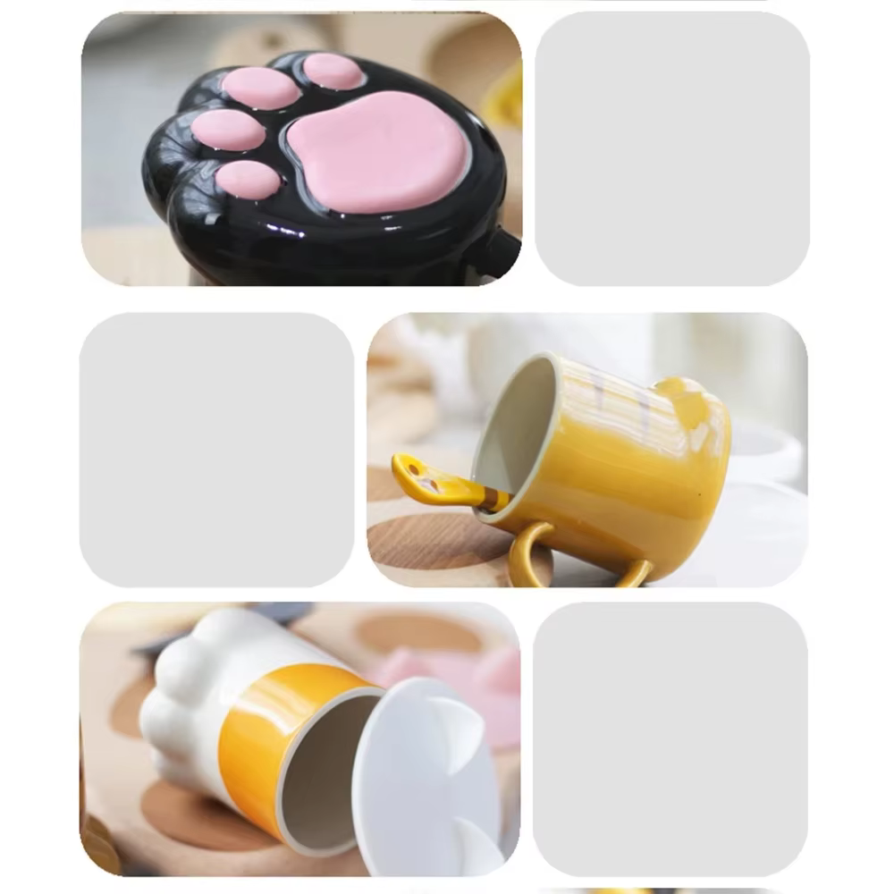 Tasse en porcelaine créative avec pattes de chat et de tigre