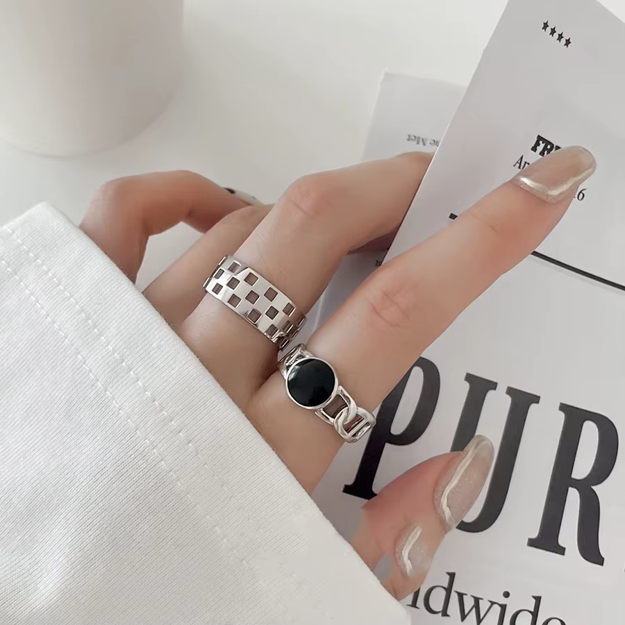 Bague géométrique ronde rétro couleur argent véritable pour femmes, courbe Vintage, bijoux fins, accessoires minimalistes, cadeau