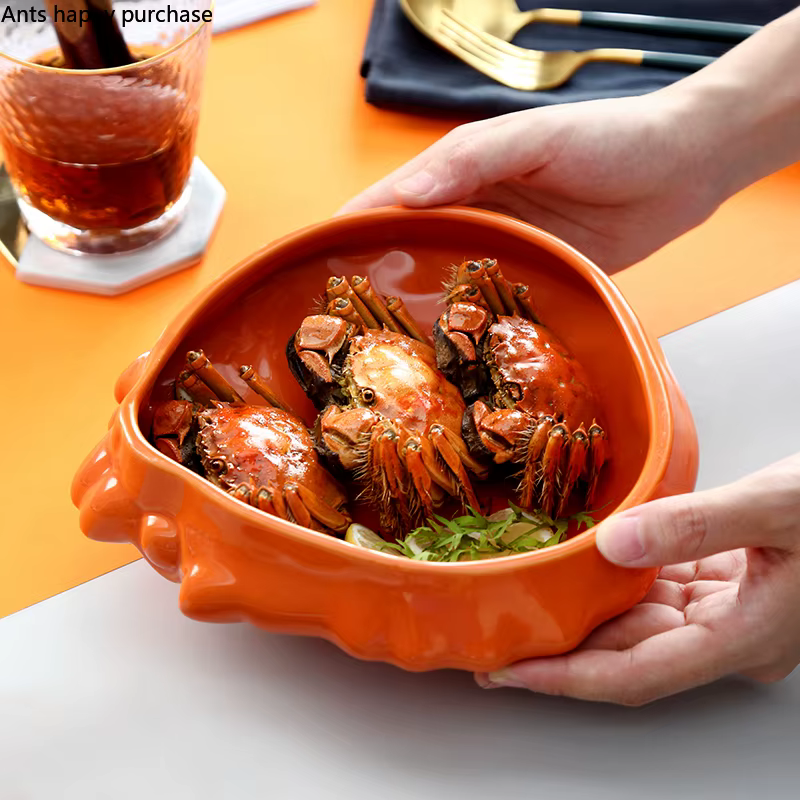 Assiette à dîner en céramique en forme de crabe