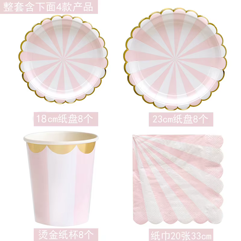 Assiettes à rayures roses