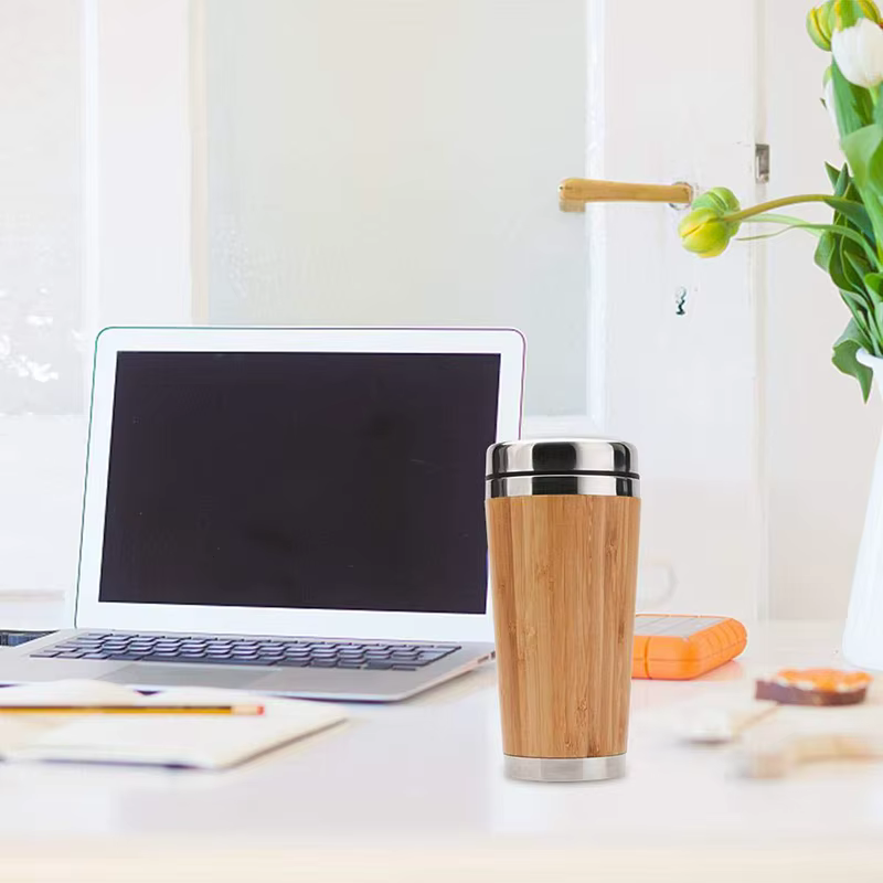 Tasse à café en bambou avec couvercle anti-fuite
