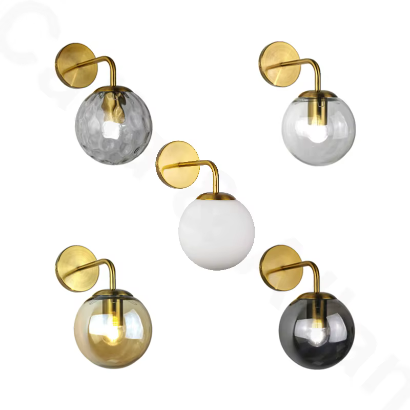 Applique murale LED minimaliste avec abat-jour en verre sphérique de 150 mm, idéale pour salon, chambre à coucher, chevet, hôtel, style américain et européen