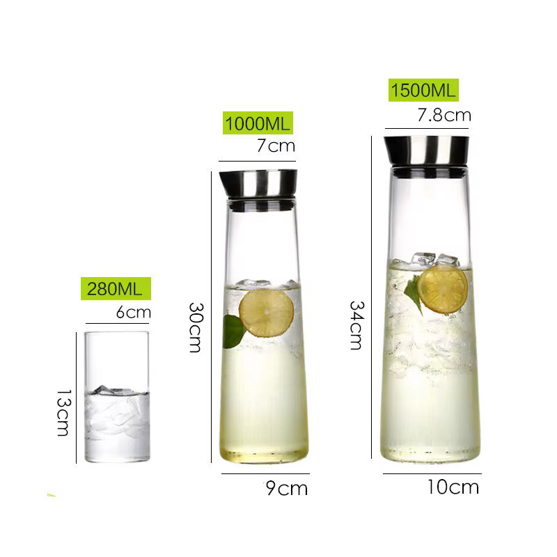Bouteille d'eau en verre épaissi avec couvercle en acier inoxydable