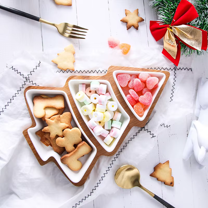 Ensemble d'assiettes à dessert en porcelaine pour arbre de Noël