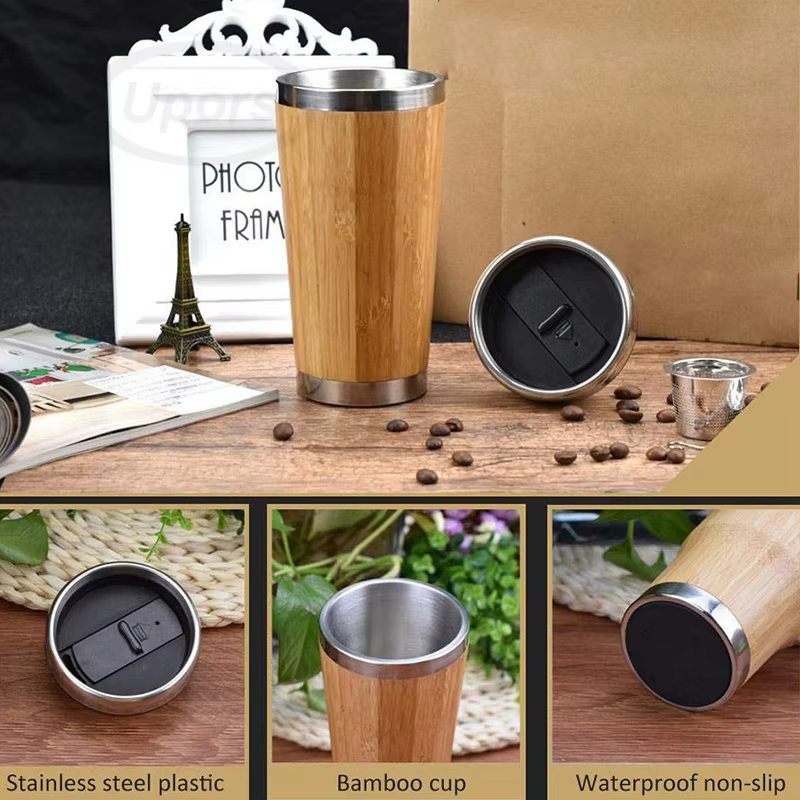 Tasse à café en bambou avec couvercle anti-fuite