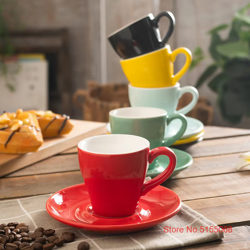 Ensemble de tasses et soucoupes à expresso Macaron multicolores en forme de tulipe de Style nordique