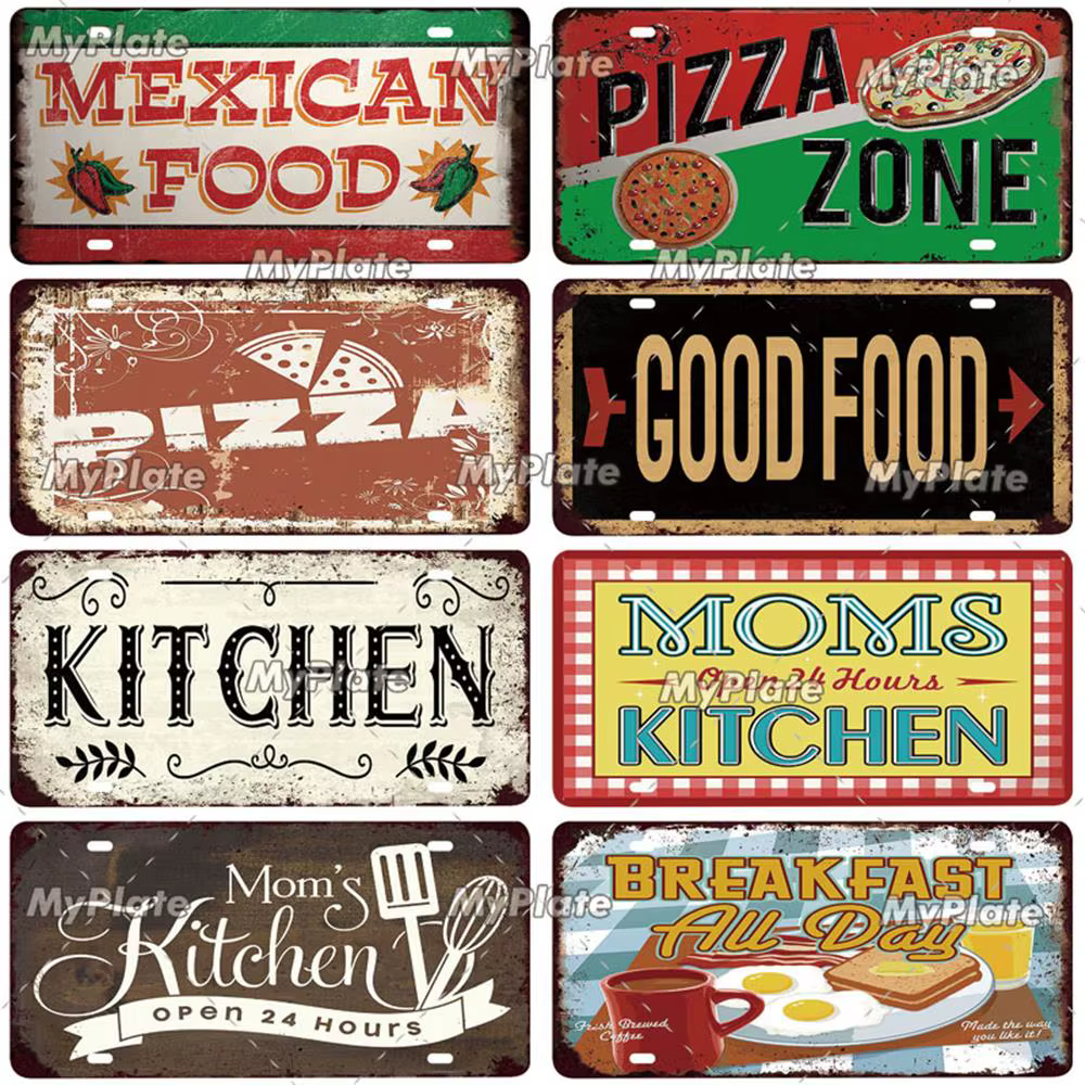 MyPlate-Plaque d'immatriculation vintage en métal Hamburger, décor de cuisine, plaque de bar, décoration murale de la maison, pizza, affiche cadeau, 18