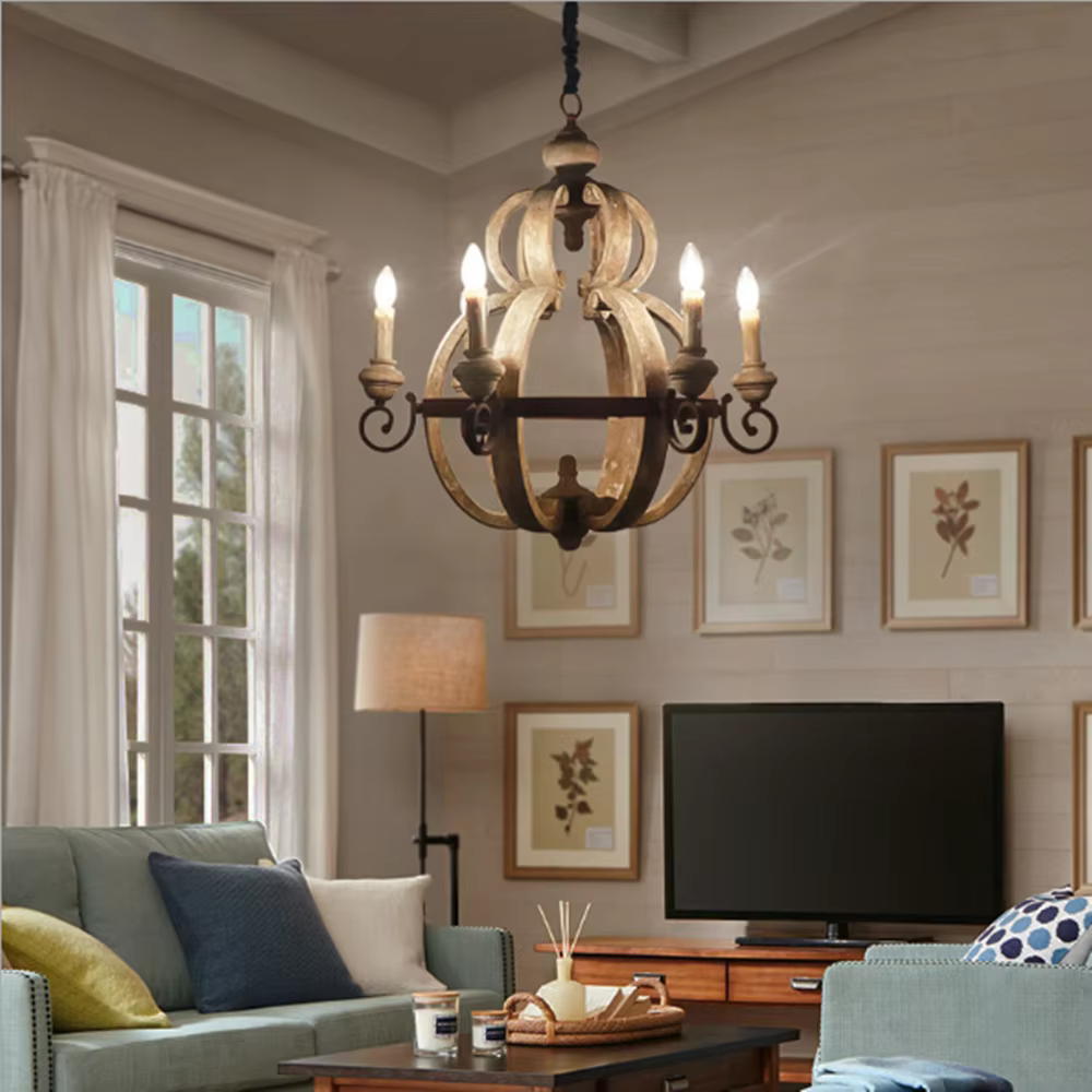 Plafonnier LED en bois au design vintage rustique, éclairage d'intérieur, luminaire décoratif de plafond, idéal pour une chambre à coucher, une cuisine, un salon ou un loft, 6 unités
