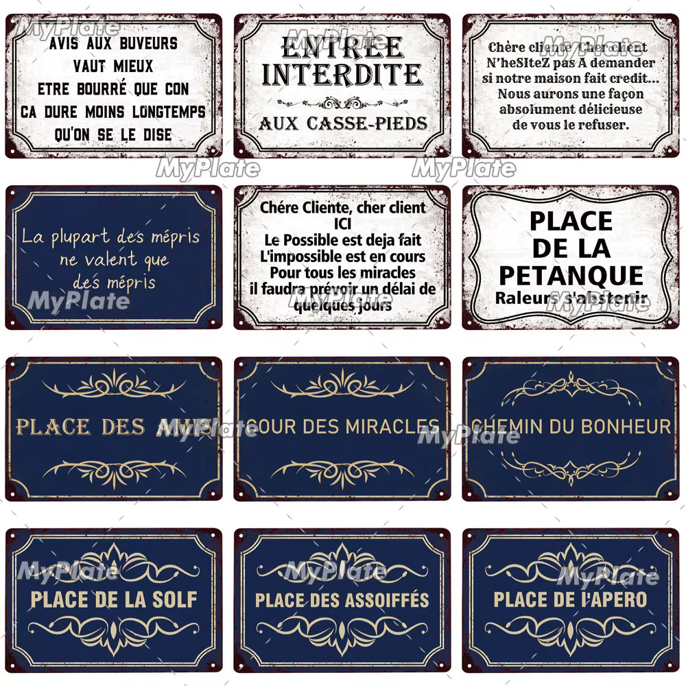 [MyPlate] signe en métal français Plaque Vintage