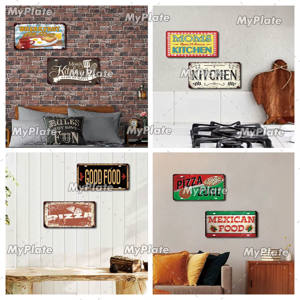 MyPlate-Plaque d'immatriculation vintage en métal Hamburger, décor de cuisine, plaque de bar, décoration murale de la maison, pizza, affiche cadeau, 18
