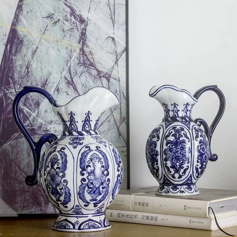 Vase en céramique exquis Antique bleu blanc porcelaine fleur conteneur salon décoration de la maison