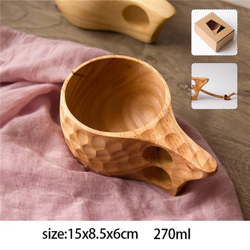 4PC Style nordique tasses en bois faites à la main finlandais traditionnel extérieur 200Ml
