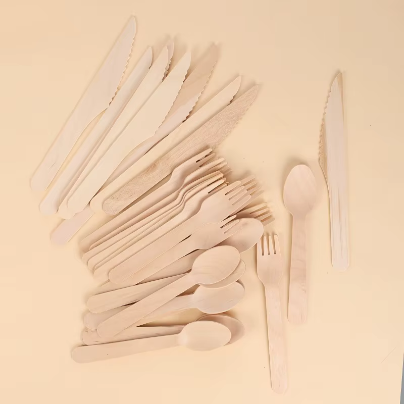 50 pièces jetable en bois cuillère fourchette ensemble de couverts mariages fêtes d'anniversaire Desserts gâteaux crème