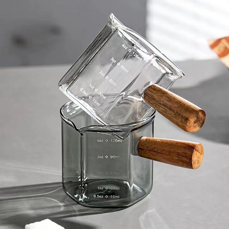 YWDL Tasse à mesurer en verre pour expresso 120 ml avec poignée en bois