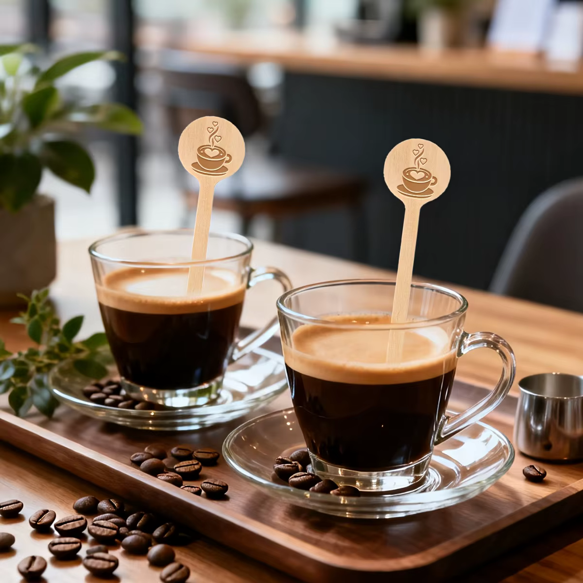 50 bâtonnets d'agitation jetables – Agitateurs à café en bois à tête ronde de 15 cm