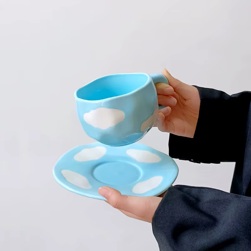 Style coréen mignon arc café tasse en céramique assiette ensemble créatif Vintage peint à la main ménage bureau lait petit déjeuner tasses d'eau nouveau