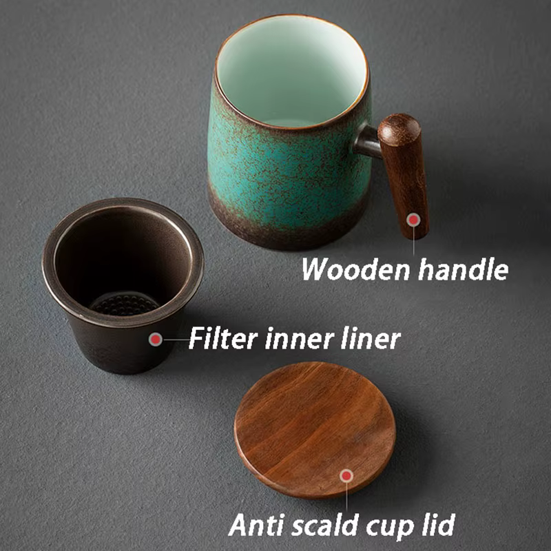 Grande tasse à thé en céramique rétro avec filtre