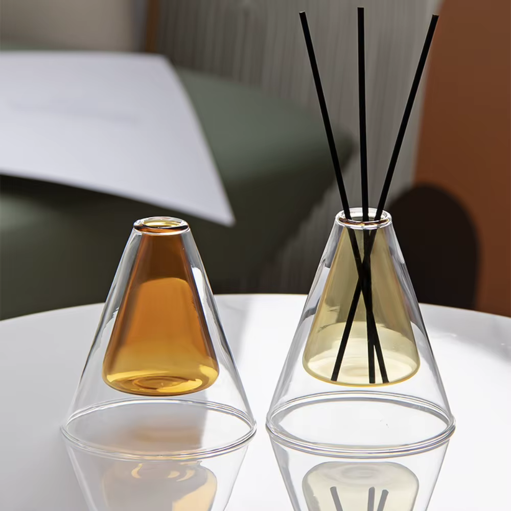 Bouteille en verre triangulaire à double paroi pour aromathérapie, organisateur d'huiles, conteneurs de rangement, centre de table de mariage, décoration intérieure